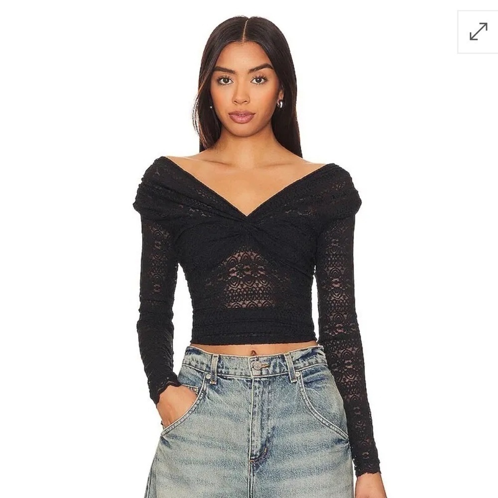 NWT Free People Hold Me Closer Lace Top - Black. Size Small